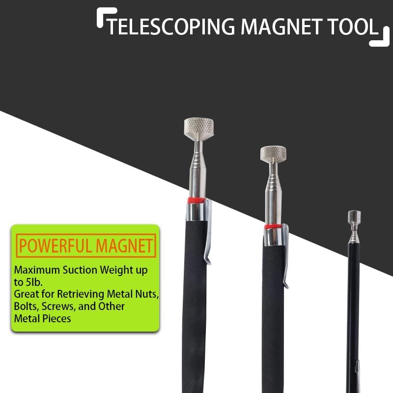 VortecSys Telescoping Magnetic Pickup Tool Set, 3Pcs Round and Square Inspection Mirror Telescoping with LED Lights, 4Pcs Magnet Stick Best Gadgets Gifts for Men - Image 4